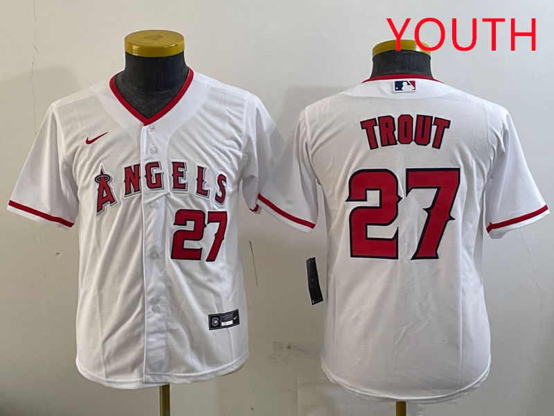 Youth Los Angeles Angels 27 Trout White Game 2025 Nike MLB Jersey style 3
